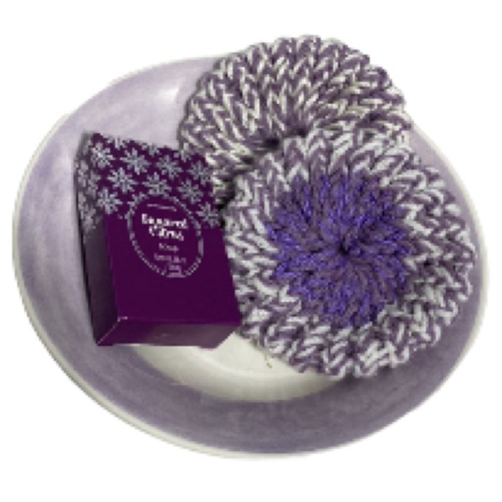 Face and Body Wash Scrubbies Scrubbys Purple White Set with Sugared Citrus Soap